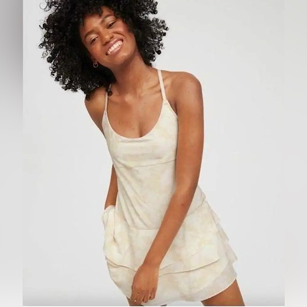 NWOT Aerie Offline Maggie Ruffle Cream Floral Print Tennis Dress